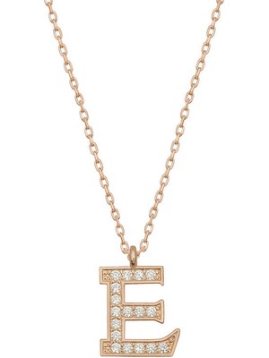 DMR Elegance Gümüş Rose E Harfi Kadın Kolye