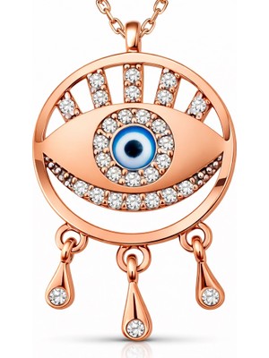 DMR Elegance Gümüş Rose Nazarlı Göz Kadın Kolye