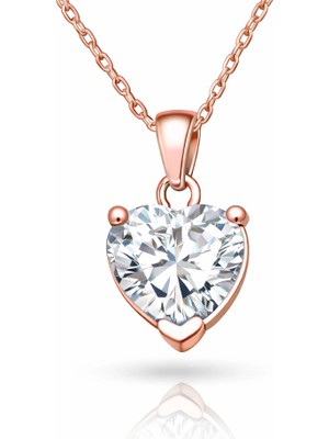 DMR Elegance Gümüş Rose Beyaz Taşlı Kalpli Kadın Kolye