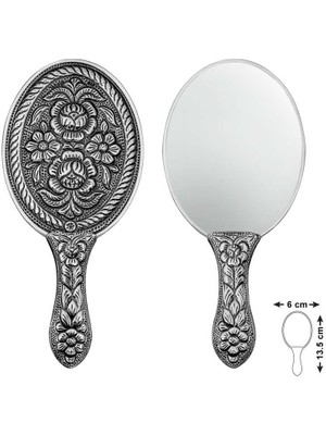 DMR Elegance Gümüş Papatya ve Gül Motifli El Aynası