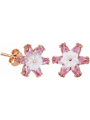 DMR Elegance Gümüş Pembe Lotus Çiçeği Küpe