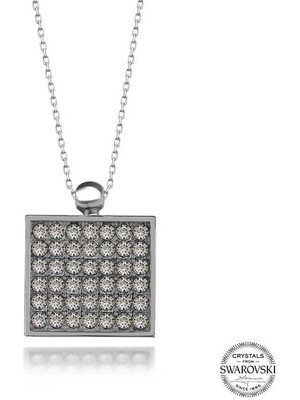 DMR Elegance Swarovski Crystal Taşlı Kare Gümüş Kadın Kolye