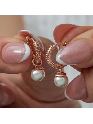 DMR Elegance Gümüş Rose Inci Kadın Küpe