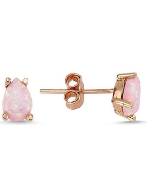 DMR Elegance ​gümüş Damla Pembe Opal Taş Küpe
