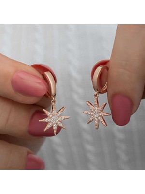 DMR Elegance Gümüş Rose Sallantılı Kutup Yıldızı Kadın Küpe