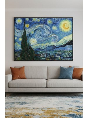 Safir Design Van Gogh Yıldızlı Gece Temalı Çerçeveli Tablo - Ünlü Sanat Eseri Duvar Dekoru
