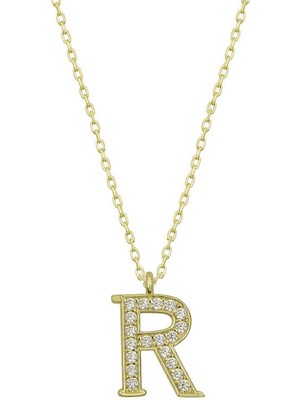 DMR Elegance Gümüş Gold R Harfi Kadın Kolye