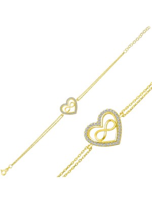 DMR Elegance Gümüş Gold Kalp Sonsuzluk Bayan Bileklik