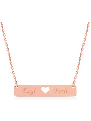 DMR Elegance Gümüş Rose Kişiye Özel Isimli Çubuk Kalp Kolye