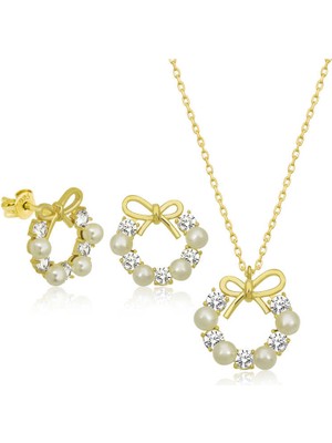 DMR Elegance Gümüş İnci Kurdele Kadın Set