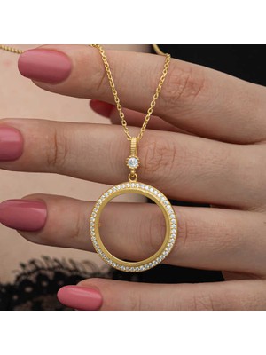 DMR Elegance Gümüş Gold Kaplama Yuvarlak Yarım Altın Takılabilen Kadın Kolye
