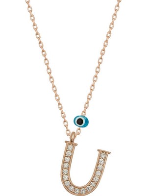 DMR Elegance Gümüş Nazar Rose U Harfi Kadın Kolye