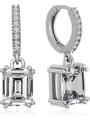 DMR Elegance Gümüş Baget Taşlı Halka Küpe