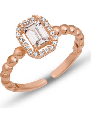 DMR Elegance Gümüş Ayarlanabilir Rose Beyaz Baget Taşlı Kadın Yüzük