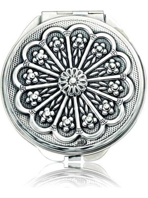 DMR Elegance Gümüş Papatya Motifli Kapaklı El Aynası