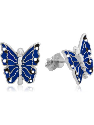 DMR Elegance Gümüş Lacivert Kelebek Çocuk Küpesi