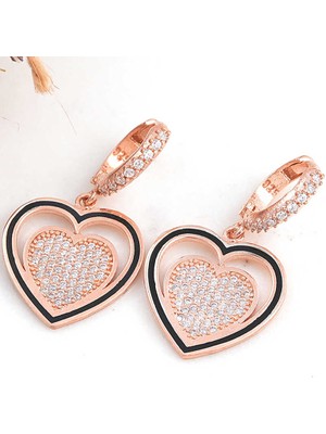 DMR Elegance ​gümüş Rose Sallantılı Kalp Kadın Küpe