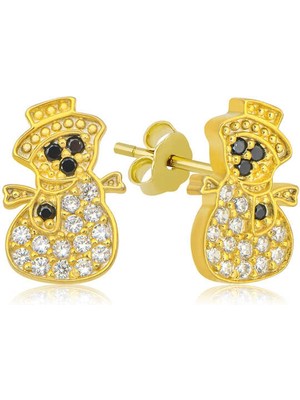 DMR Elegance Gümüş Gold Kardan Adam Kadın Küpe