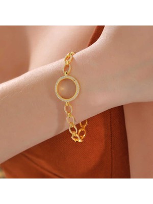 DMR Elegance Gümüş Çeyrek Takılabilen Altın Kaplama Kadın Bileklik