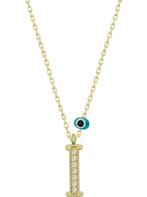 DMR Elegance Gümüş Nazar Gold  I Harfi Kadın Kolye