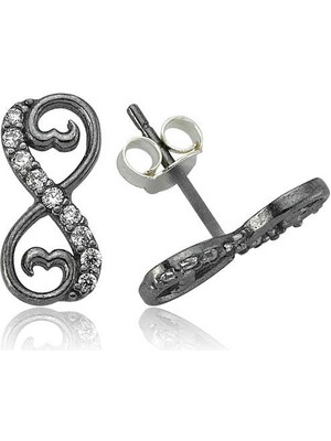 DMR Elegance Gümüş Kalpli Sonsuzluk Çivili Küpe