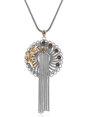 DMR Elegance Gümüş Telkari Mavi Taşlı Kadın Kolye