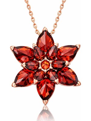 DMR Elegance Gümüş Rose Kırmızı Lotus Çiçeği Kolye