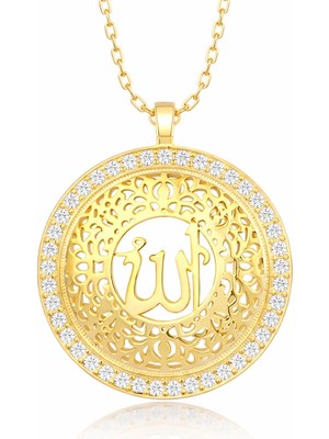 DMR Elegance Gümüş Gold Allah Yazılı Kadın Kolye