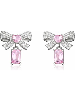 DMR Elegance Gümüş Pembe Taşlı Fiyonk Kadın Küpe