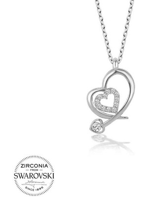DMR Elegance Swarovski Taşlı Gümüş Kalp Bayan Kolye