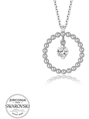 DMR Elegance Swarovski Taşlı Gümüş Çember Tektaş Bayan Kolye