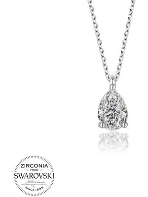 DMR Elegance Swarovski Taşlı Gümüş Damla Tektaş Bayan Kolye