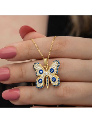 DMR Elegance Gümüş Gold Nazarlı Kelebek Kadın Kolye