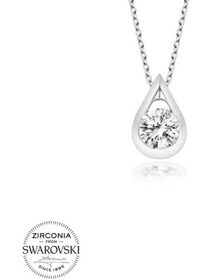 DMR Elegance Swarovski Taşlı Gümüş Damla Tektaş Bayan Kolye