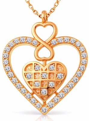 DMR Elegance Gümüş Rose Kalp Sonsuzluk Kadın Kolye