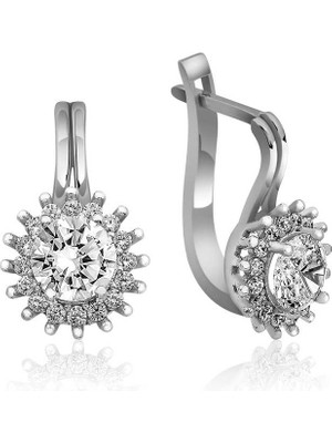 DMR Elegance Gümüş Mengeçli Yuvarlak Kesim Küpe