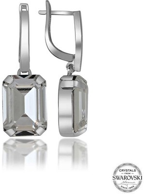 DMR Elegance Swarovski Crystal Taşlı Gümüş Beyaz Baget Sallantılı Kadın Küpe