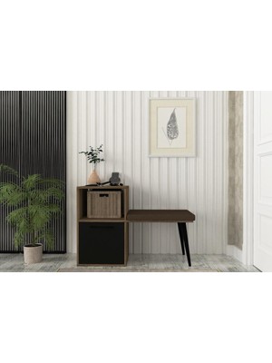 Dekorister Blume Puflu Dresuar Portmanto Ayakkabılık Ceviz - Siyah