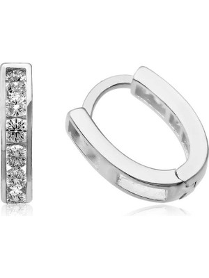 DMR Elegance Gümüş Beyaz Taşlı Bayan Küpe