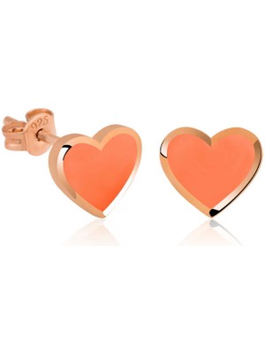 DMR Elegance Gümüş Fosforlu Turuncu Kalp Küpe