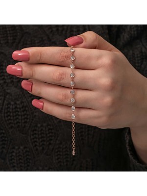 DMR Elegance Gümüş Rose Beyaz Taşlı Kadın Bileklik