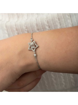 DMR Elegance Gümüş Baget Taşlı Yıldız Kadın Bileklik