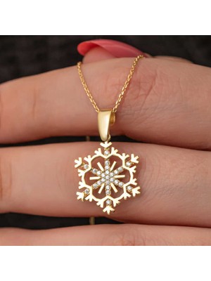 DMR Elegance Gümüş Gold Kar Tanesi Kadın Kolye