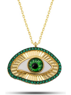 DMR Elegance Gümüş Gold Zümrüt Göz Koruyucu Kadın Kolye