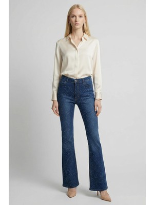 Rays 12038 Ispanyol Paça Taşlı Jean Koyu Mavi