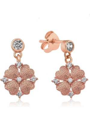 DMR Elegance Gümüş Kalp Yapraklı Çiçek Küpe