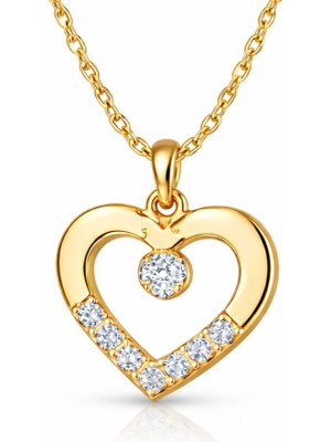DMR Elegance Gümüş Gold Minik Kalpli Tektaş Kadın Kolye