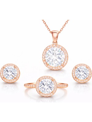 DMR Elegance Gümüş Rose Yuvarlak Montür Tek Taş Set