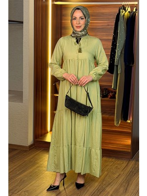 İlkimay.com Yarım Düğmeli Elbise 1689 - Yeşil