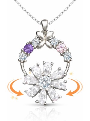 DMR Elegance Gümüş Beyaz Dönen Çiçek Kadın Kolye